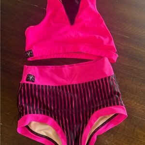 Pink and Black Striped Athletic Set